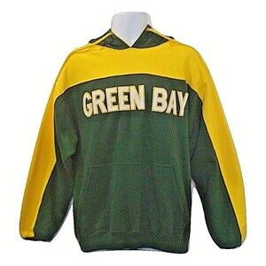 Green Bay Packers Hoodie Sweatshirt Green Yellow Big Block Letters Mens Sz L